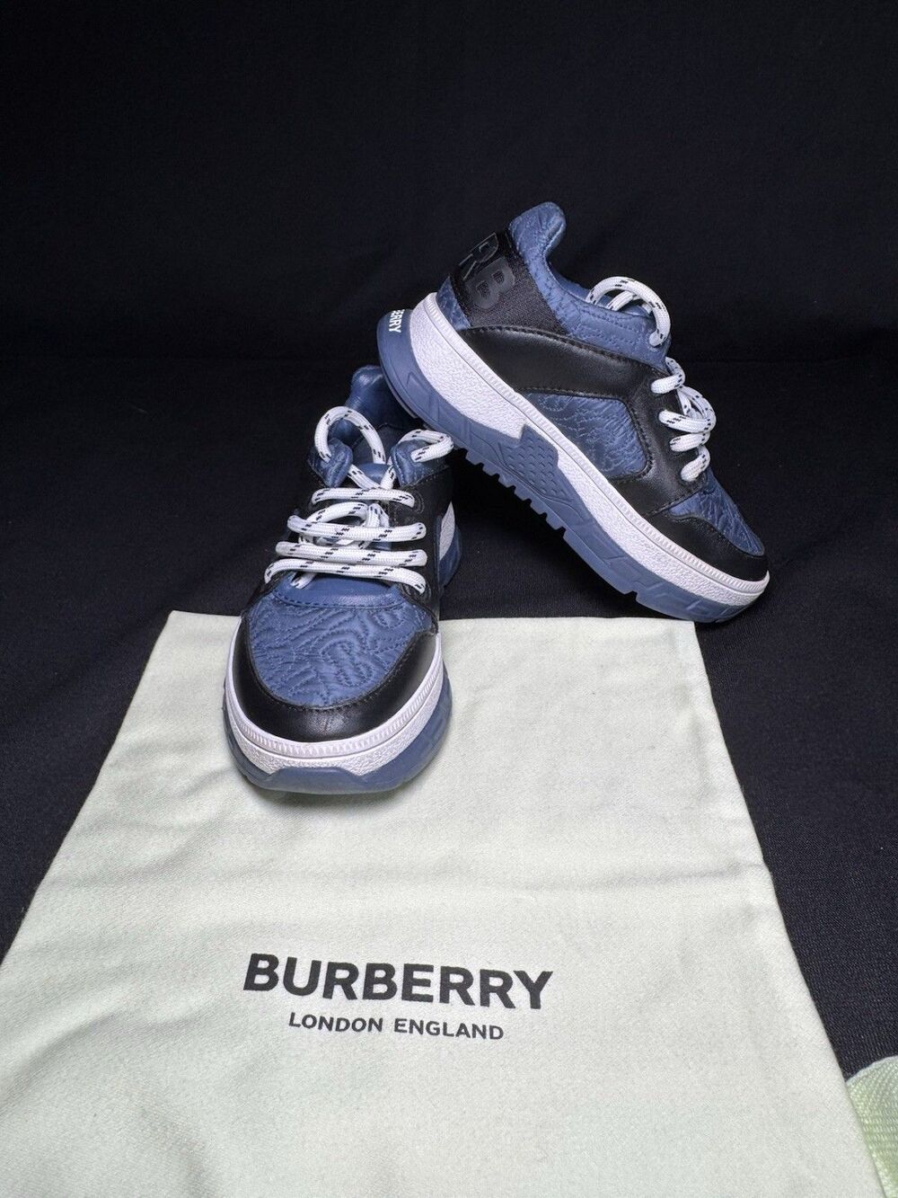 Burberry Brockton TB Boys Low Top Sneakers Blue Size 24 / US 7.5 Lace Up
